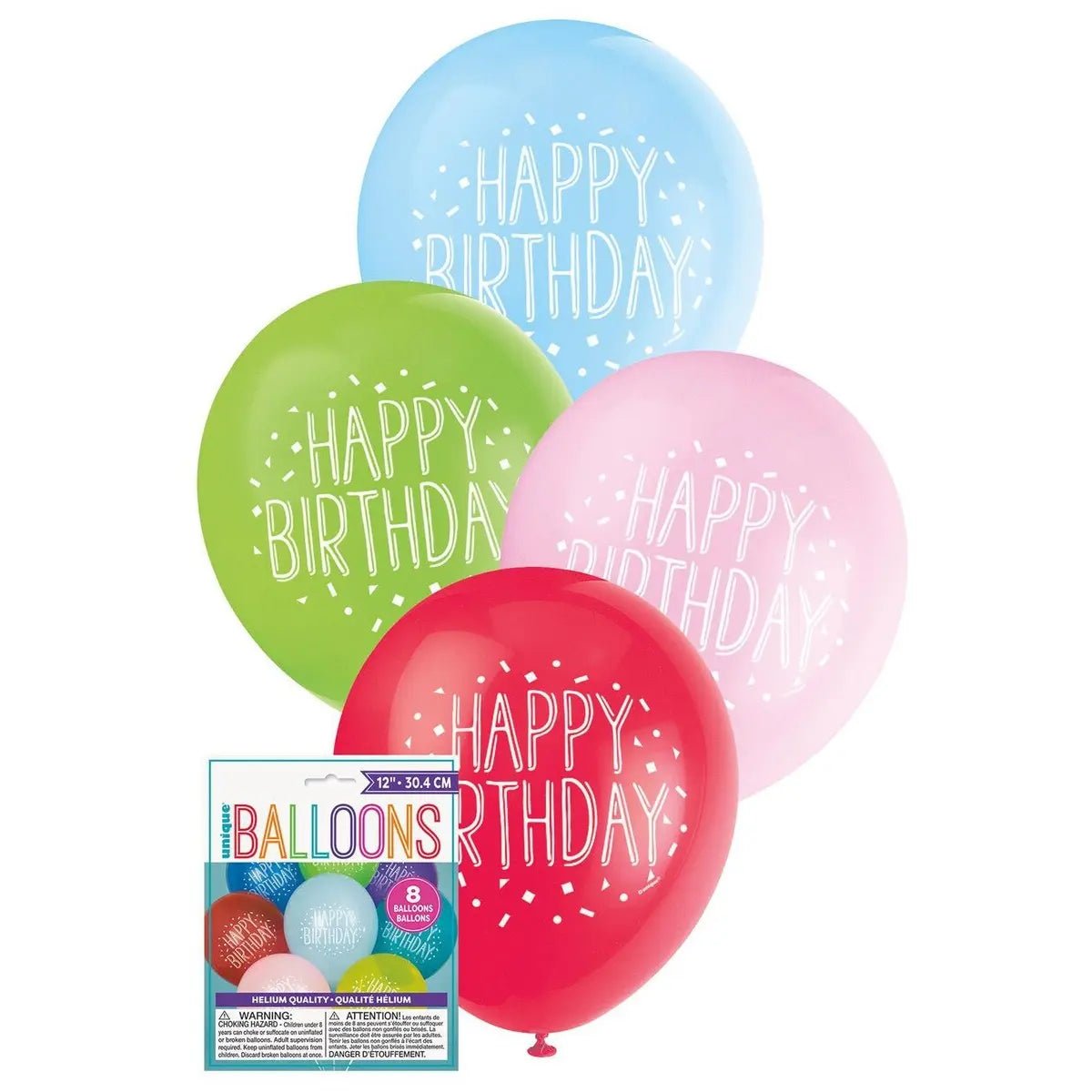 Fun Happy Birthday Latex Balloons 30cm (12") 8pk Assorted Colours - NextParty