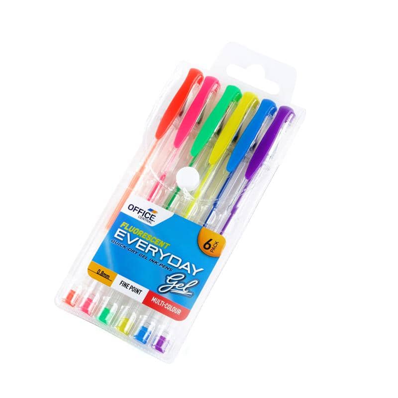 Gel Pens 0.8mm 6pk Assorted Fluro Ink Colours - NextParty