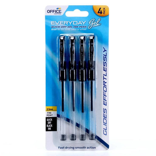 Gel Pens 4pk Black Ink Colour - NextParty