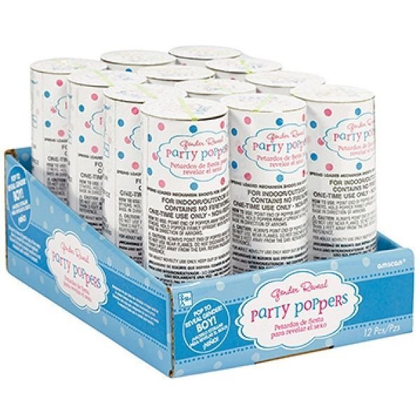 Gender Reveal Blue Confetti Poppers 12pk - NextParty