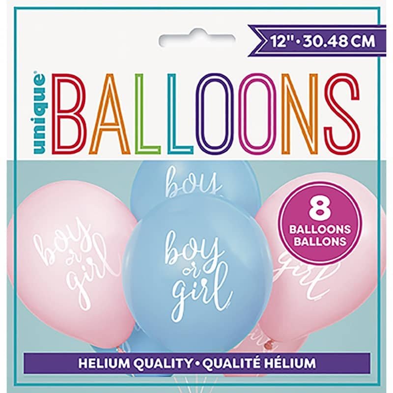 Gender Reveal "Boy Or Girl" Latex Balloons 30cm (12") 8pk - NextParty