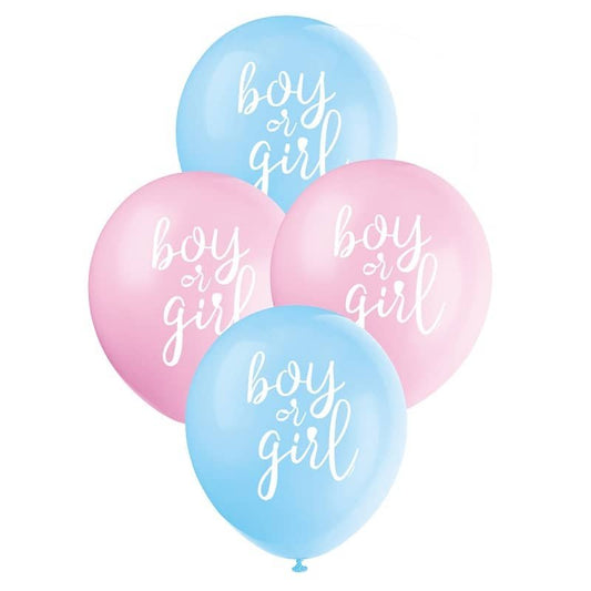 Gender Reveal "Boy Or Girl" Latex Balloons 30cm (12") 8pk - NextParty