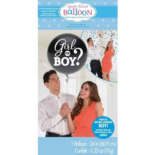 Gender Reveal Jumbo Black Balloon 61CM (24") With Blue Confetti - NextParty