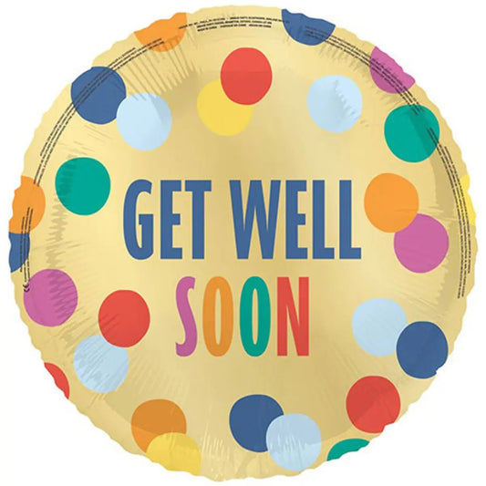 Get Well Soon Foil Balloon 45cm (18") Gold With Coloured Spots - NextParty