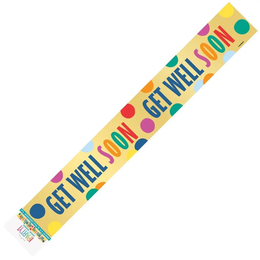 Get Well Soon Foil Banner 2.74m (9') Gold With Coloured Spots - NextParty