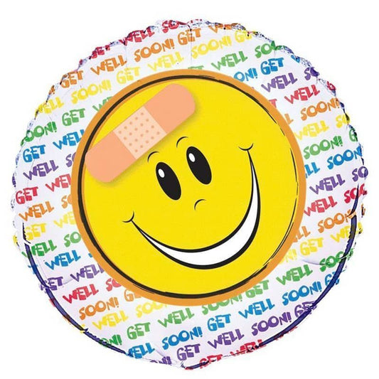 Get Well Soon Yellow Smiley Face With Bandage Foil Balloon 45cm (18") - NextParty