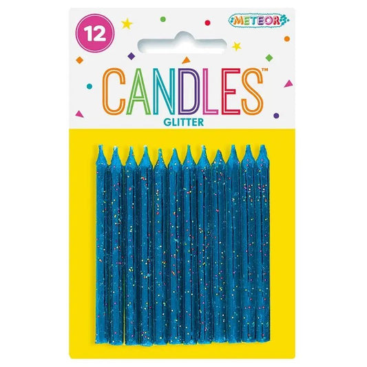 Glitter Blue Birthday Candles 12pk - NextParty