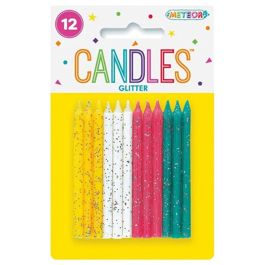 Glitter Multi - colour Birthday Candles 12pk - NextParty