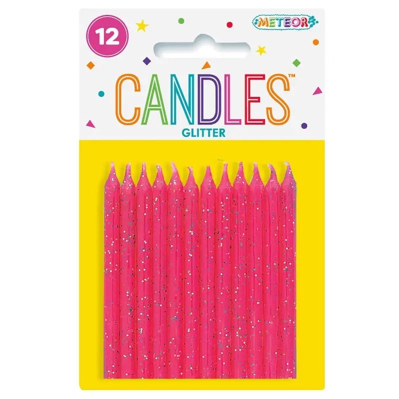 Glitter Pink Birthday Candles 12pk - NextParty