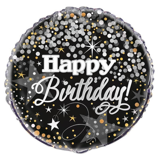 Glittering Black Silver Gold Happy Birthday Foil Balloon 45cm (18") - NextParty