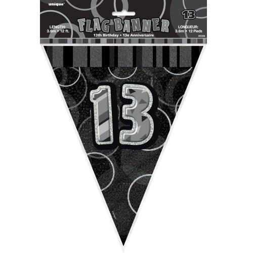 Glitz Black And Silver 13th Birthday Bunting Flag Banner 3.65M (12') - NextParty