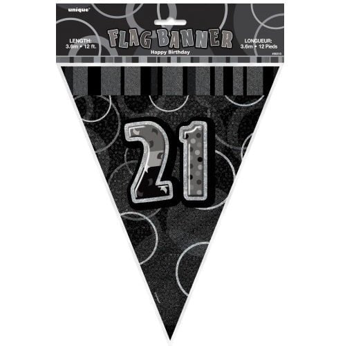 Glitz Black And Silver 21st Birthday Bunting Flag Banner 3.6M (12') - NextParty