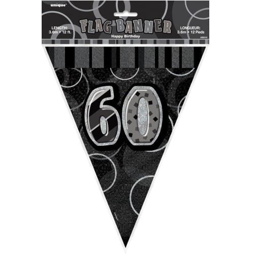 Glitz Black And Silver 60th Birthday Bunting Flag Banner 3.6M (12') - NextParty