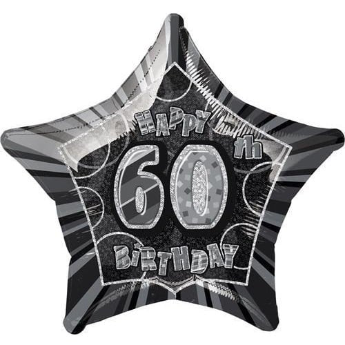 Glitz Black And Silver 60th Birthday Star Shape Foil Balloon 50cm (20") - NextParty