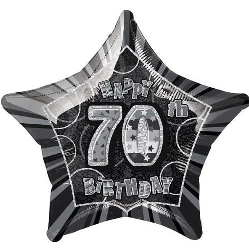 Glitz Black And Silver 70th Birthday Star Shape Foil Balloon 50cm (20") - NextParty