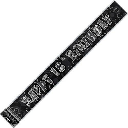 Glitz Black And Silver Happy 18th Birthday Foil Banner 3.6M (12') - NextParty