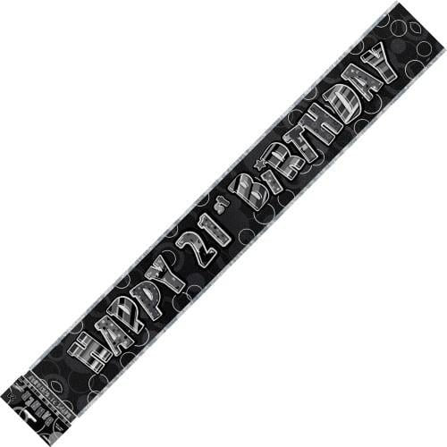 Glitz Black And Silver Happy 21st Birthday Foil Banner 3.6M (12') - NextParty