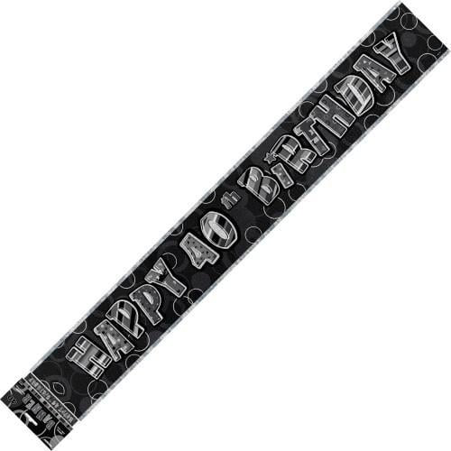 Glitz Black And Silver Happy 40th Birthday Foil Banner 3.6M (12') - NextParty