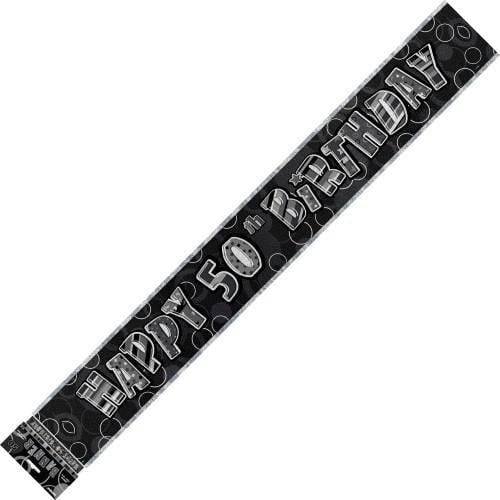 Glitz Black And Silver Happy 50th Birthday Foil Banner 3.6M (12') - NextParty