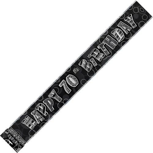 Glitz Black And Silver Happy 70th Birthday Foil Banner 3.6M (12') - NextParty