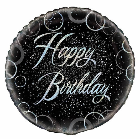 Glitz Black And Silver Happy Birthday Foil Balloon 45CM (18") - NextParty