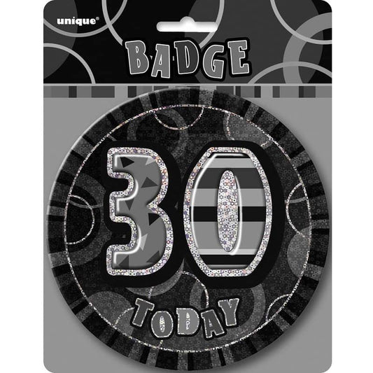 Glitz Black And Silver Jumbo 30th Birthday Badge 15CM (6") - NextParty