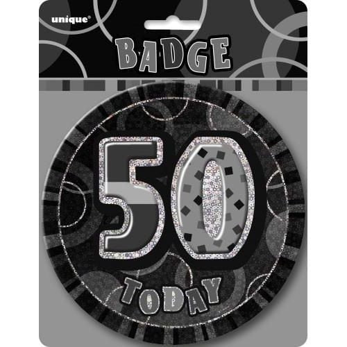 Glitz Black And Silver Jumbo 50th Birthday Badge 15CM (6") - NextParty