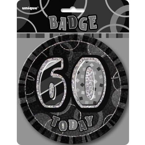 Glitz Black And Silver Jumbo 60th Birthday Badge 15CM (6") - NextParty