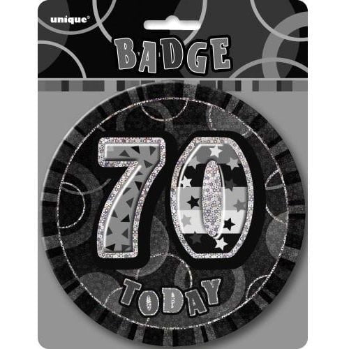 Glitz Black And Silver Jumbo 70th Birthday Badge 15CM (6") - NextParty