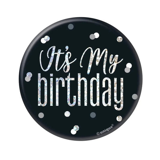 Glitz Black Birthday Badge 7.6cm (3") - It's My Birthday - NextParty