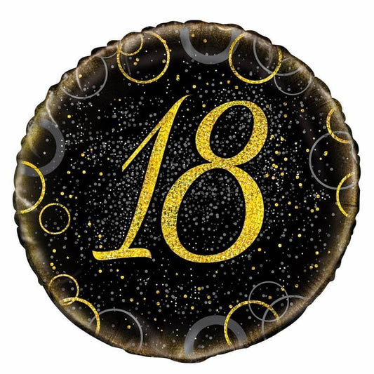 Glitz Black & Gold 18th Birthday "18" Foil Balloon 45cm (18") - NextParty