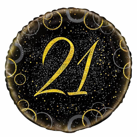 Glitz Black & Gold 21st Birthday "21" Foil Balloon 45cm (18") - NextParty