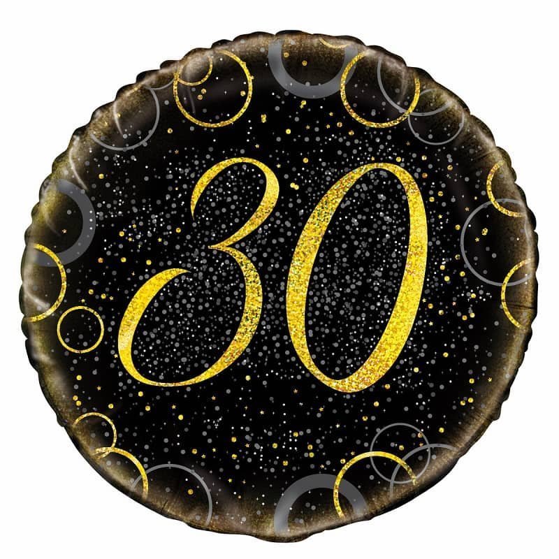 Glitz Black & Gold 30th Birthday "30" Foil Balloon 45cm (18") - NextParty