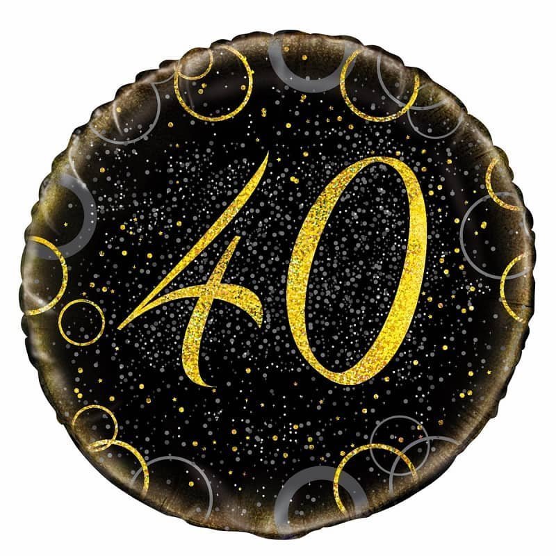 Glitz Black & Gold 40th Birthday "40" Foil Balloon 45cm (18") - NextParty