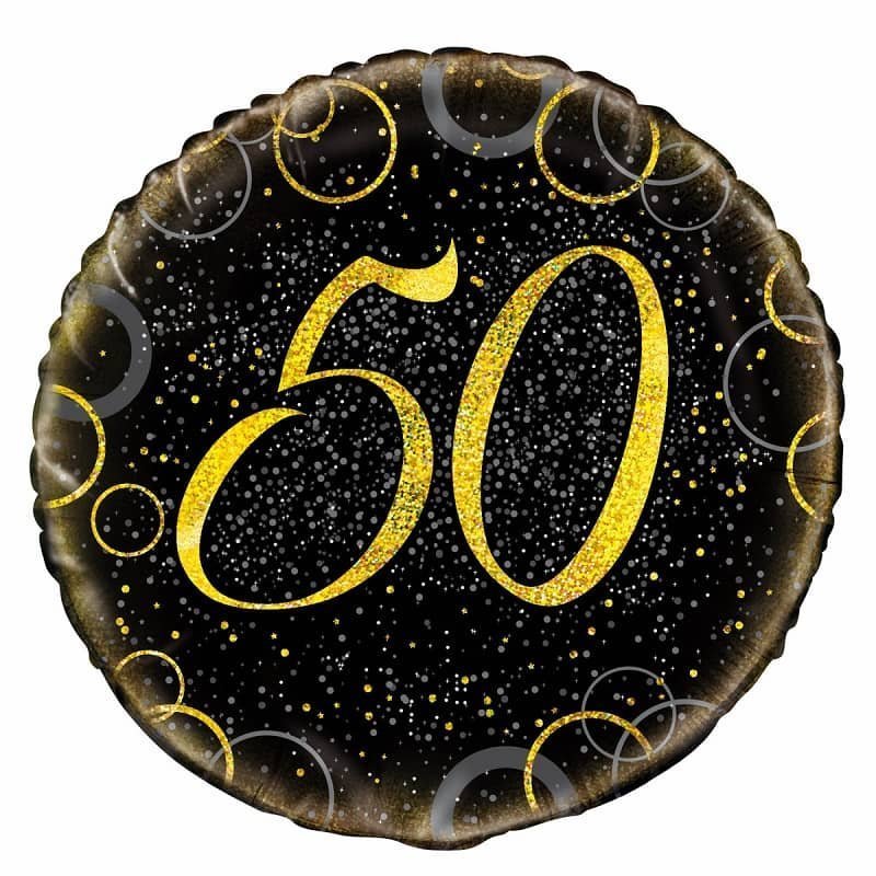 Glitz Black & Gold 50th Birthday "50" Foil Balloon 45cm (18") - NextParty