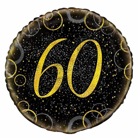 Glitz Black & Gold 60th Birthday "60" Foil Balloon 45cm (18") - NextParty