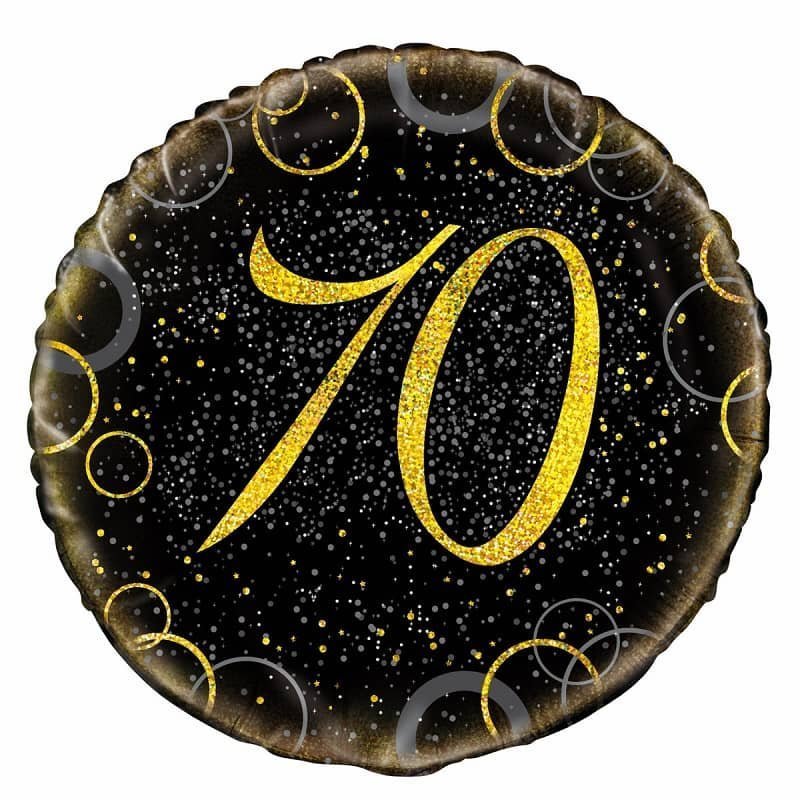 Glitz Black & Gold 70th Birthday "70" Foil Balloon 45cm (18") - NextParty