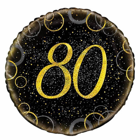 Glitz Black & Gold 80th Birthday "80" Foil Balloon 45cm (18") - NextParty