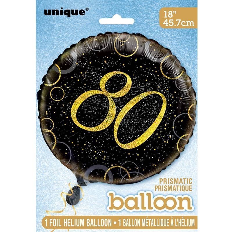 Glitz Black & Gold 80th Birthday "80" Foil Balloon 45cm (18") - NextParty