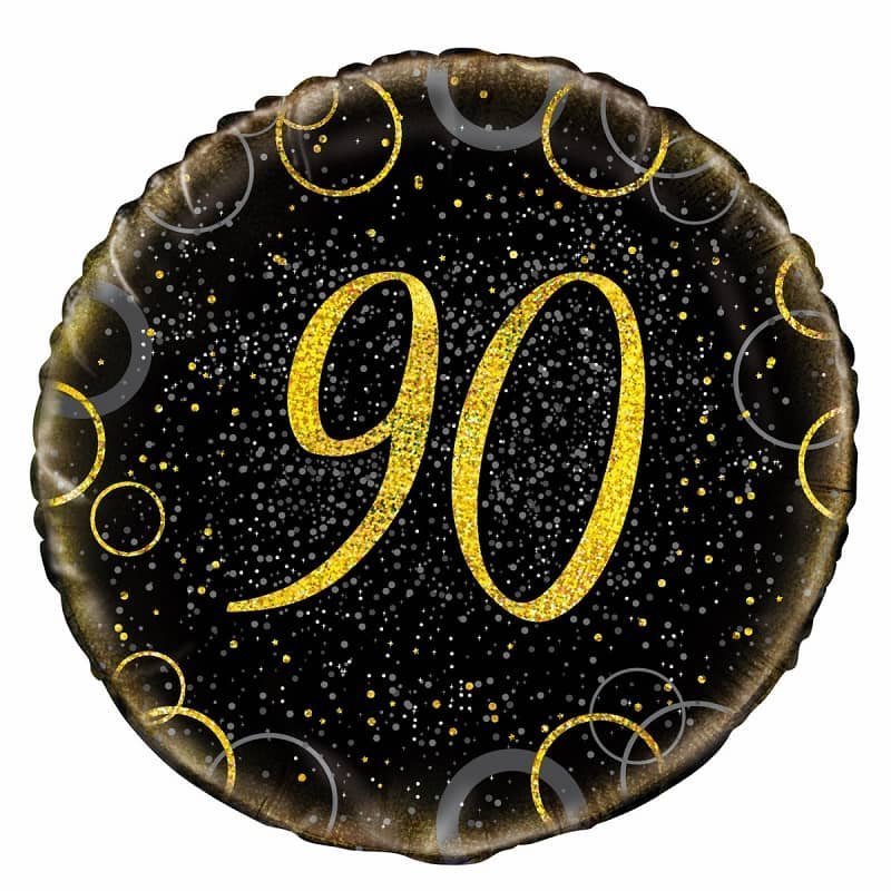 Glitz Black & Gold 90th Birthday "90" Foil Balloon 45cm (18") - NextParty