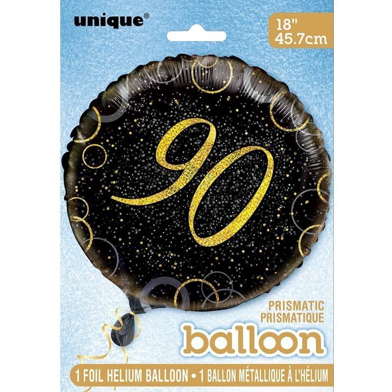 Glitz Black & Gold 90th Birthday "90" Foil Balloon 45cm (18") - NextParty