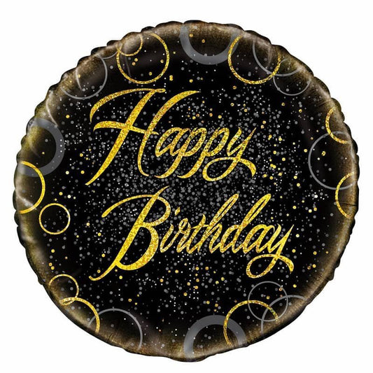 Glitz Black & Gold Happy Birthday Foil Balloon 45CM (18") - NextParty