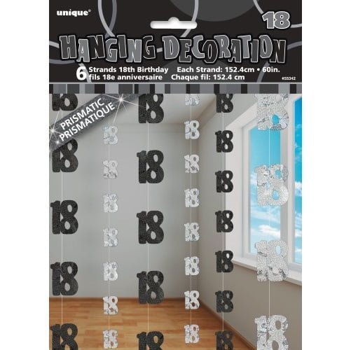 Glitz Black & Silver 18th Birthday Hanging Decorations 1.5m (5') 6pk - NextParty