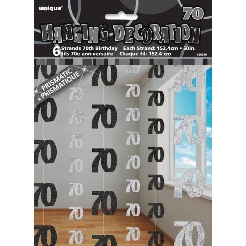 Glitz Black & Silver 70th Birthday Hanging Decorations 1.5m (5') 6pk - NextParty