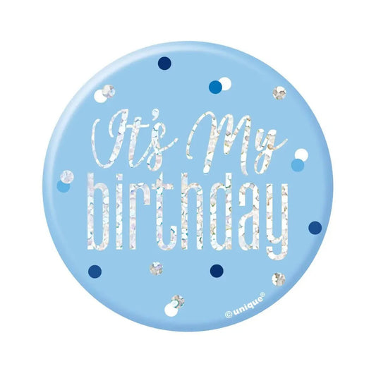 Glitz Blue Birthday Badge 7.6cm (3") - It's My Birthday - NextParty