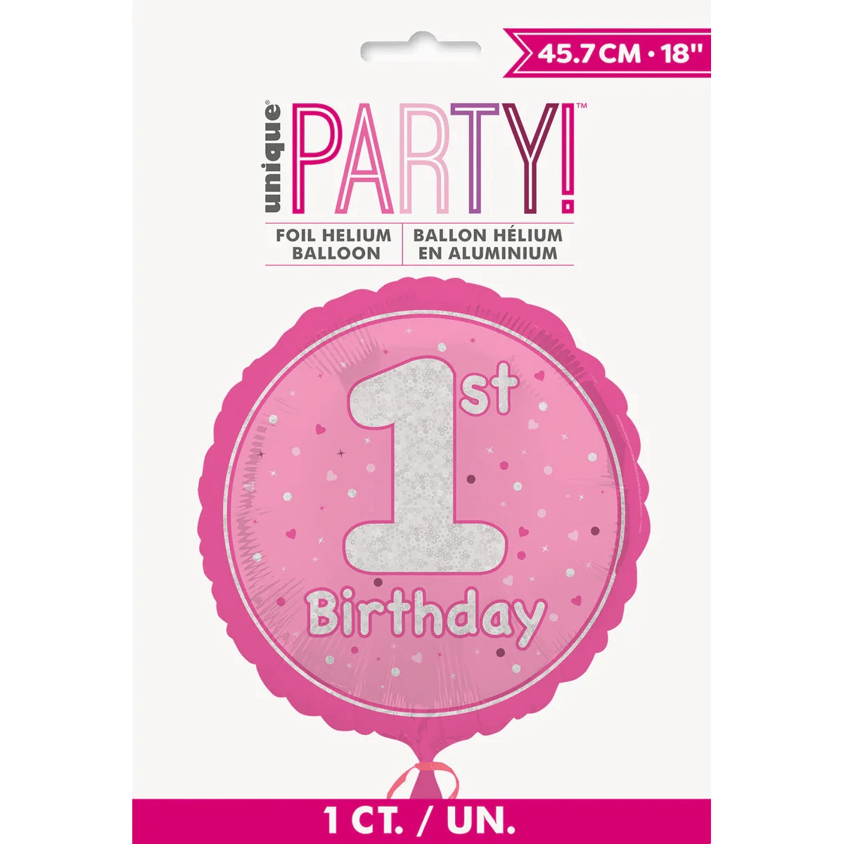 Glitz Pink 1st Birthday Prismatic Foil Balloon 45cm (18") - NextParty