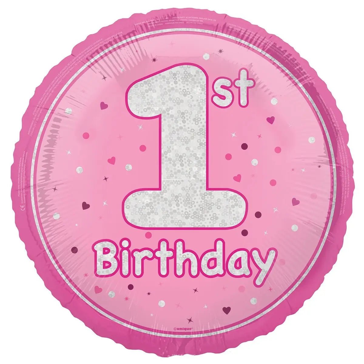 Glitz Pink 1st Birthday Prismatic Foil Balloon 45cm (18") - NextParty