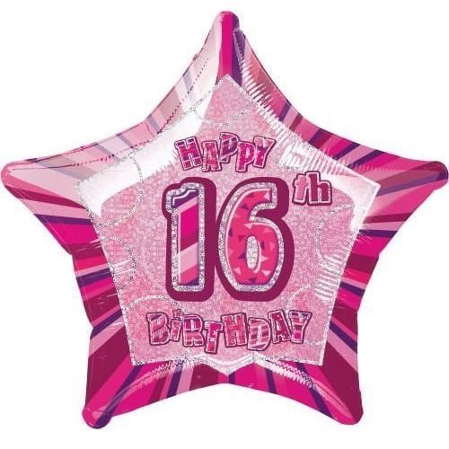 Glitz Pink And Silver 16th Birthday Star Shape Foil Balloon 50cm (20") - NextParty