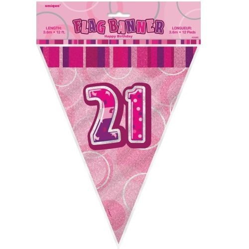 Glitz Pink And Silver 21st Birthday Bunting Flag Banner 3.6M (12') - NextParty