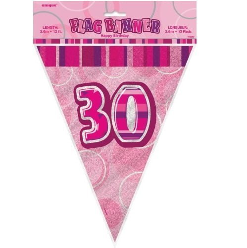 Glitz Pink And Silver 30th Birthday Bunting Flag Banner 3.6M (12') - NextParty